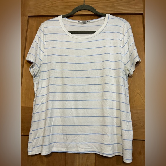 Green Envelope Tops - Green Envelope White and Blue Striped Tee